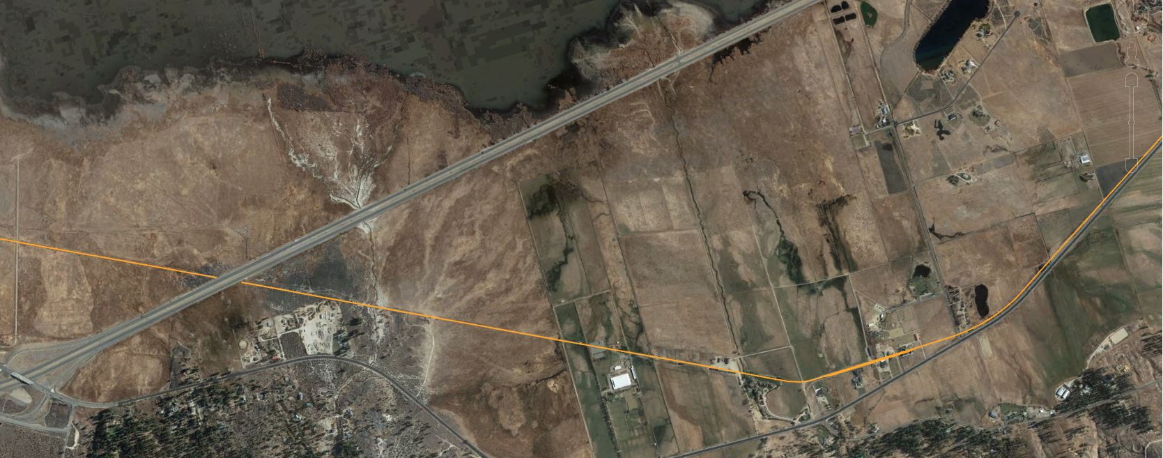 Google map of Franktown with historic V&T railway path overlay